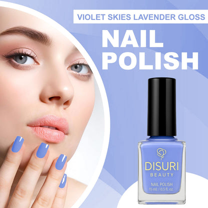 DISURI Beauty Vegan Nail Polish – Violet Skies (#829FDC Lavender Gloss, 15 ml)