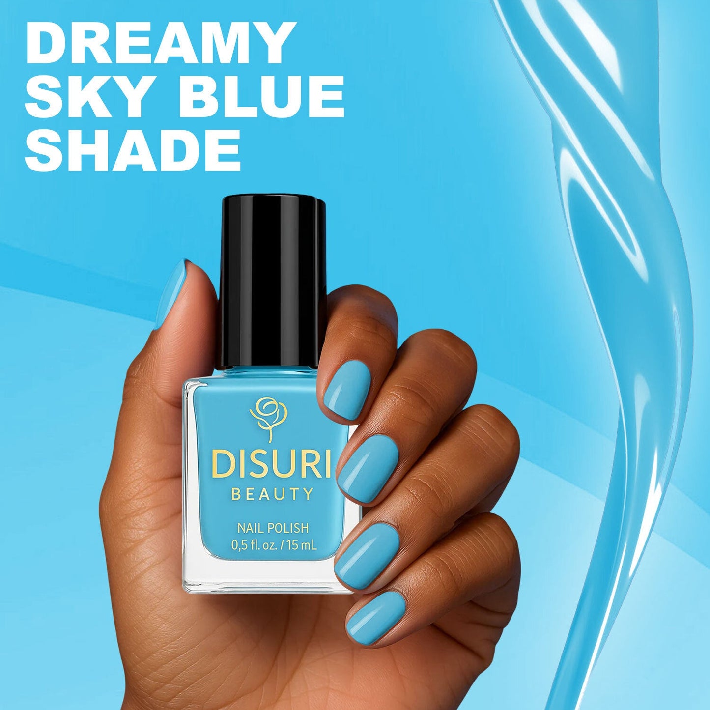 DISURI Beauty Vegan Nail Polish – La La Land (#5D9ED2 Sky Blue, 0.7 oz)