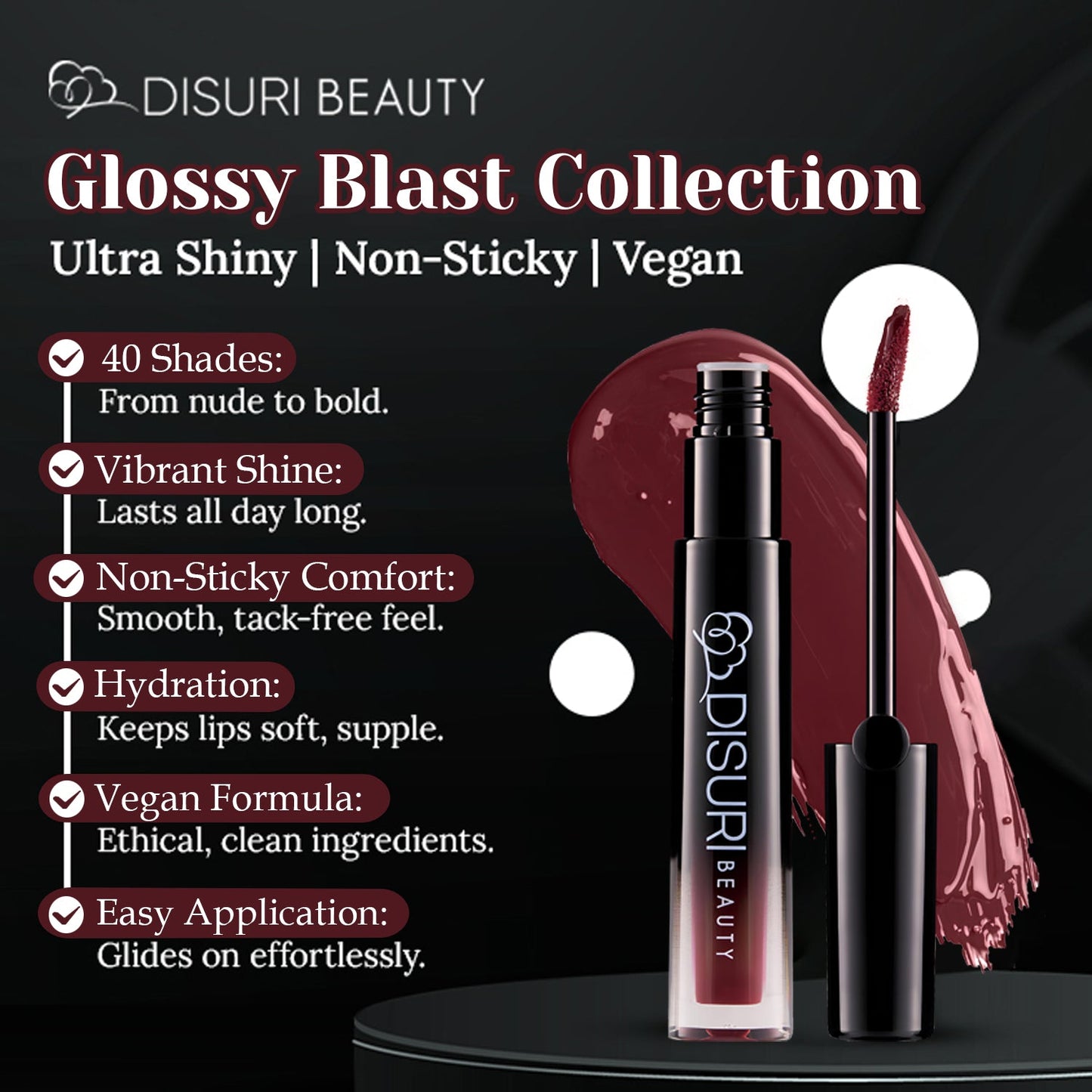 DISURI Beauty Glossy Blast Lip Gloss - Passion Wine