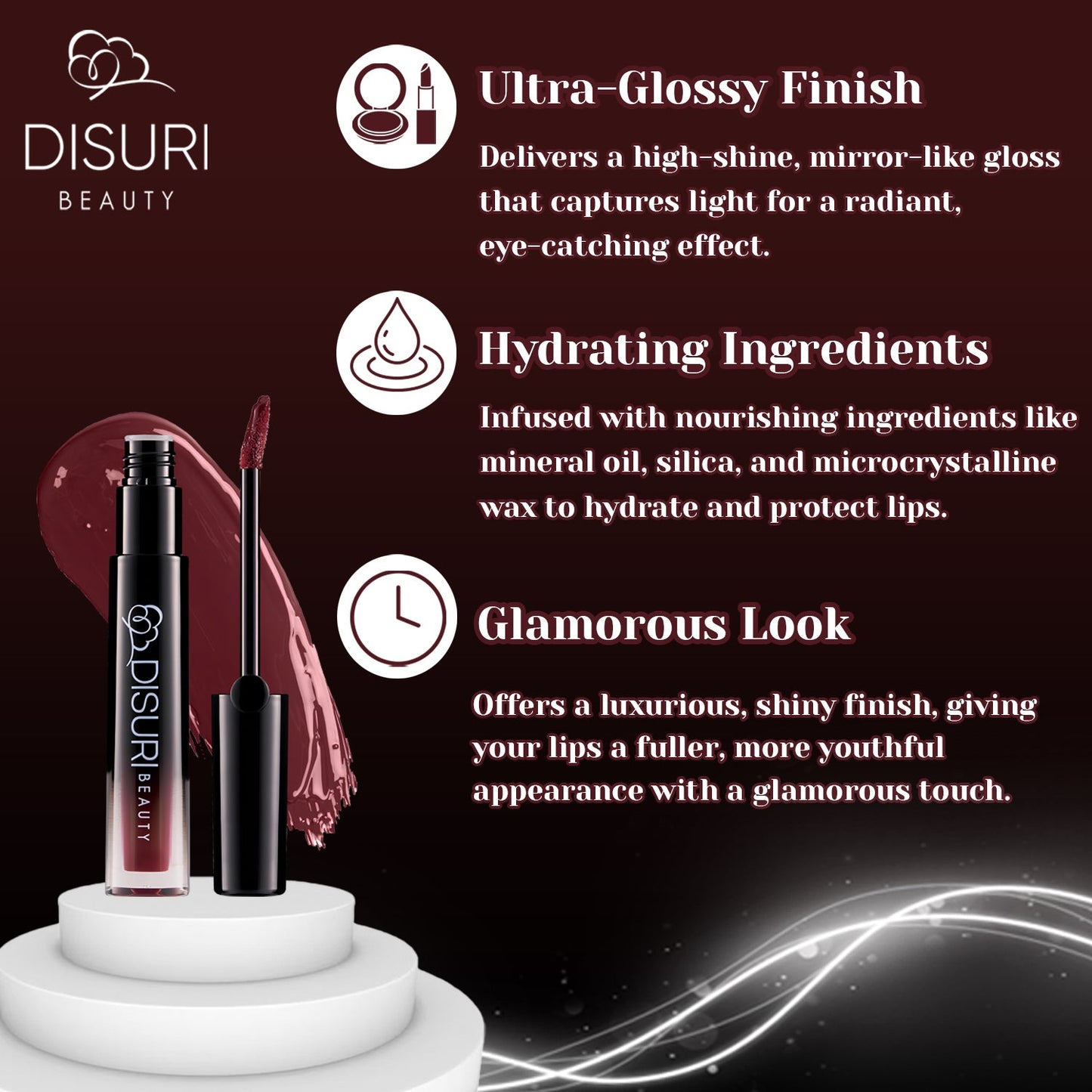 DISURI Beauty Glossy Blast Lip Gloss - Passion Wine