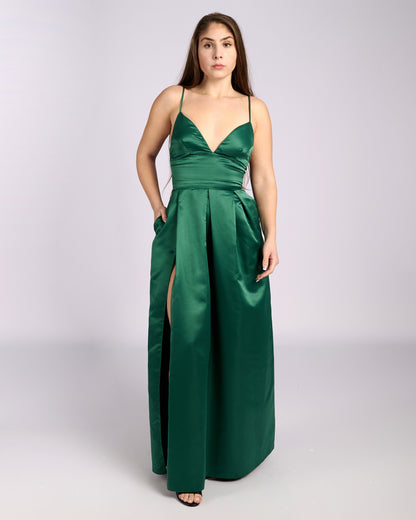 Ofelia Emerald Satin High Slit Dress " evening dresses " foremata gia gamo