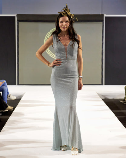 Isabelle Sky Blue Glossy mermaid cut dress evening dresses