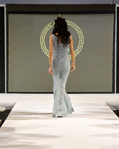 Isabelle Sky Blue Glossy mermaid cut dress evening dresses