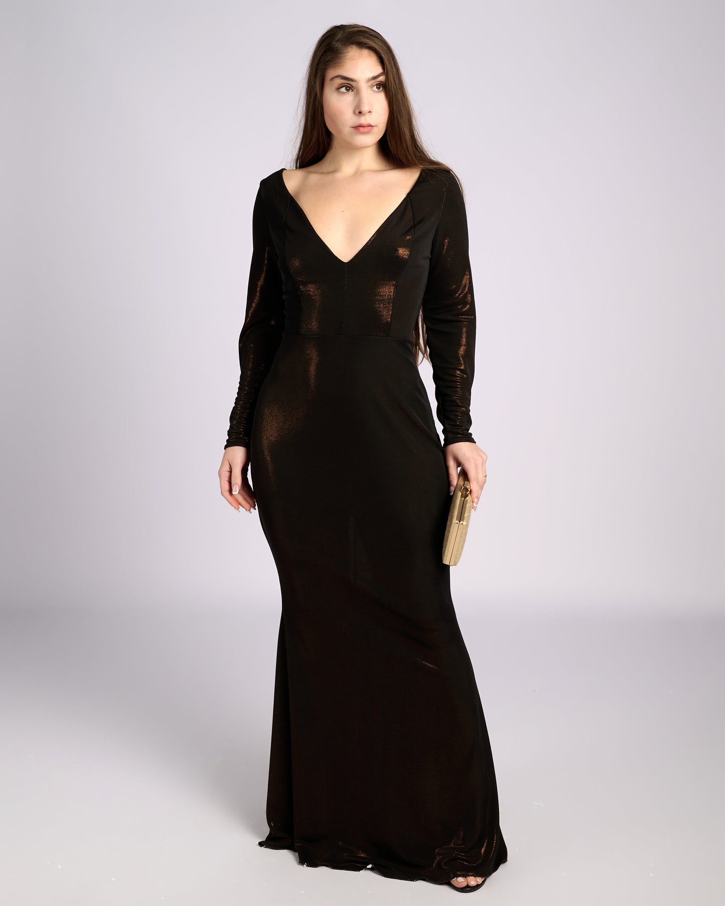 Leonora Bronze Hue V- neck Mermaid Dress evening dresses