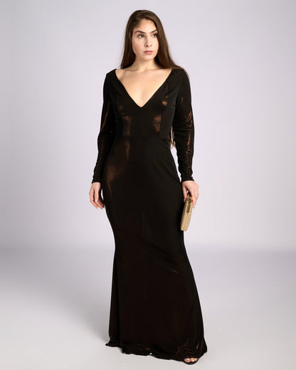 Leonora Bronze Hue V- neck Mermaid Dress evening dresses