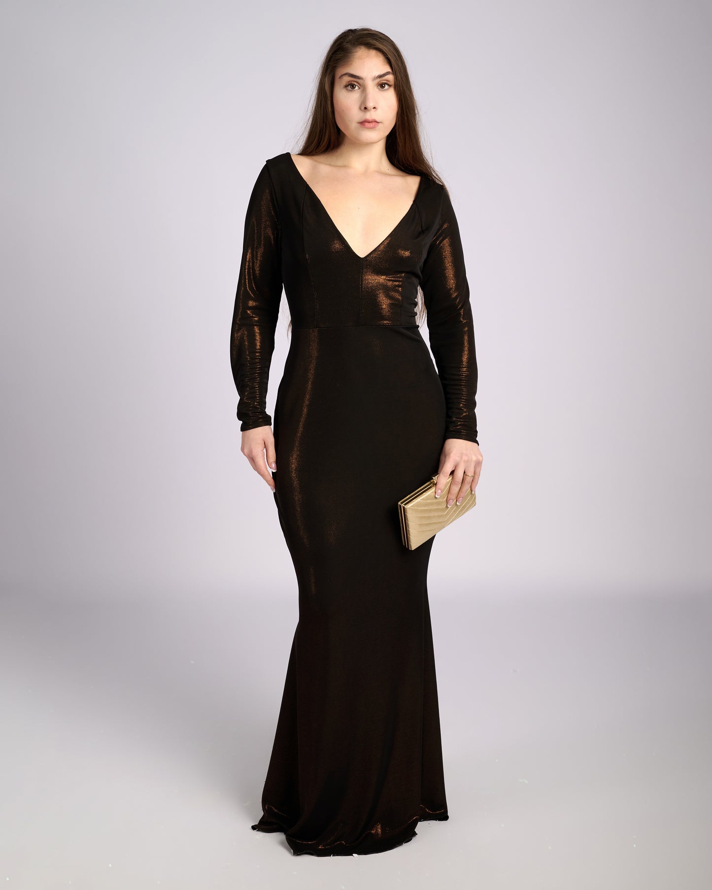 Leonora Bronze Hue V- neck Mermaid Dress evening dresses