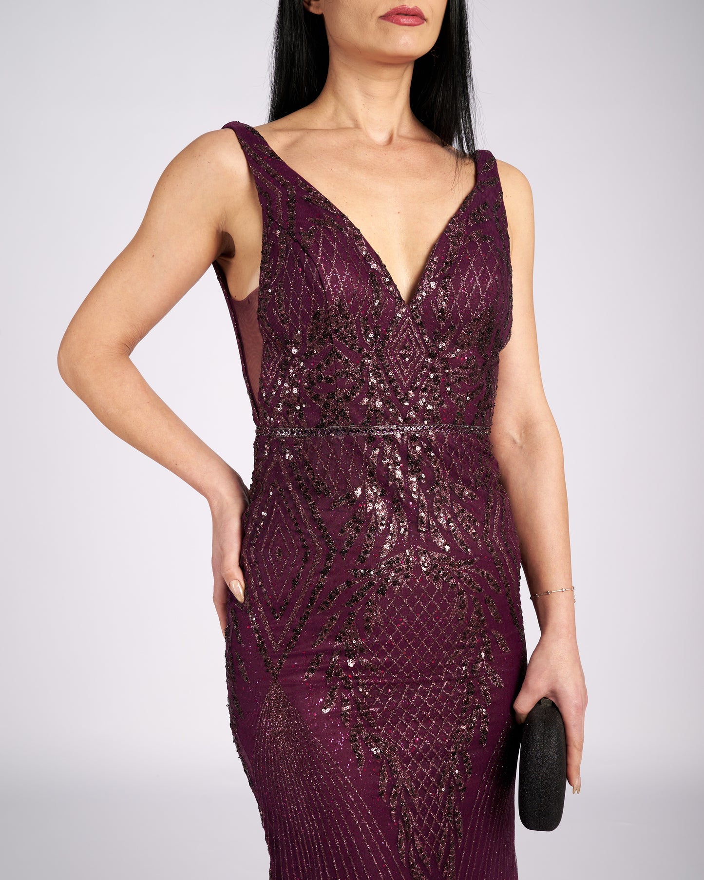 Lisandra Merlot Glitter Lace " evening dresses"