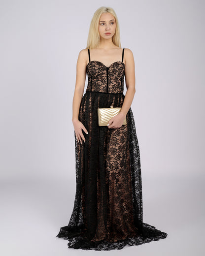 Stefania Black Floral Lace Maxi Dress Evening Dresses Stefania Black Floral Lace Maxi Dress