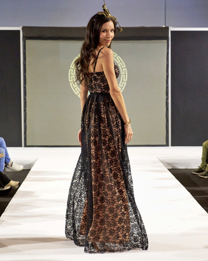 Stefania Black Floral Lace Maxi Dress Evening Dresses Stefania Black Floral Lace Maxi Dress