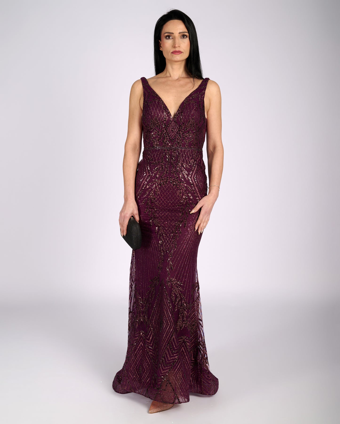 Lisandra Merlot Glitter Lace " evening dresses"