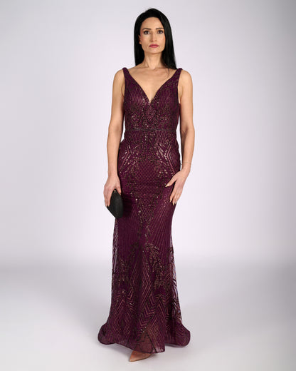 Lisandra Merlot Glitter Lace " evening dresses"