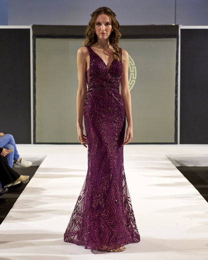 Lisandra Merlot Glitter Lace " evening dresses"
