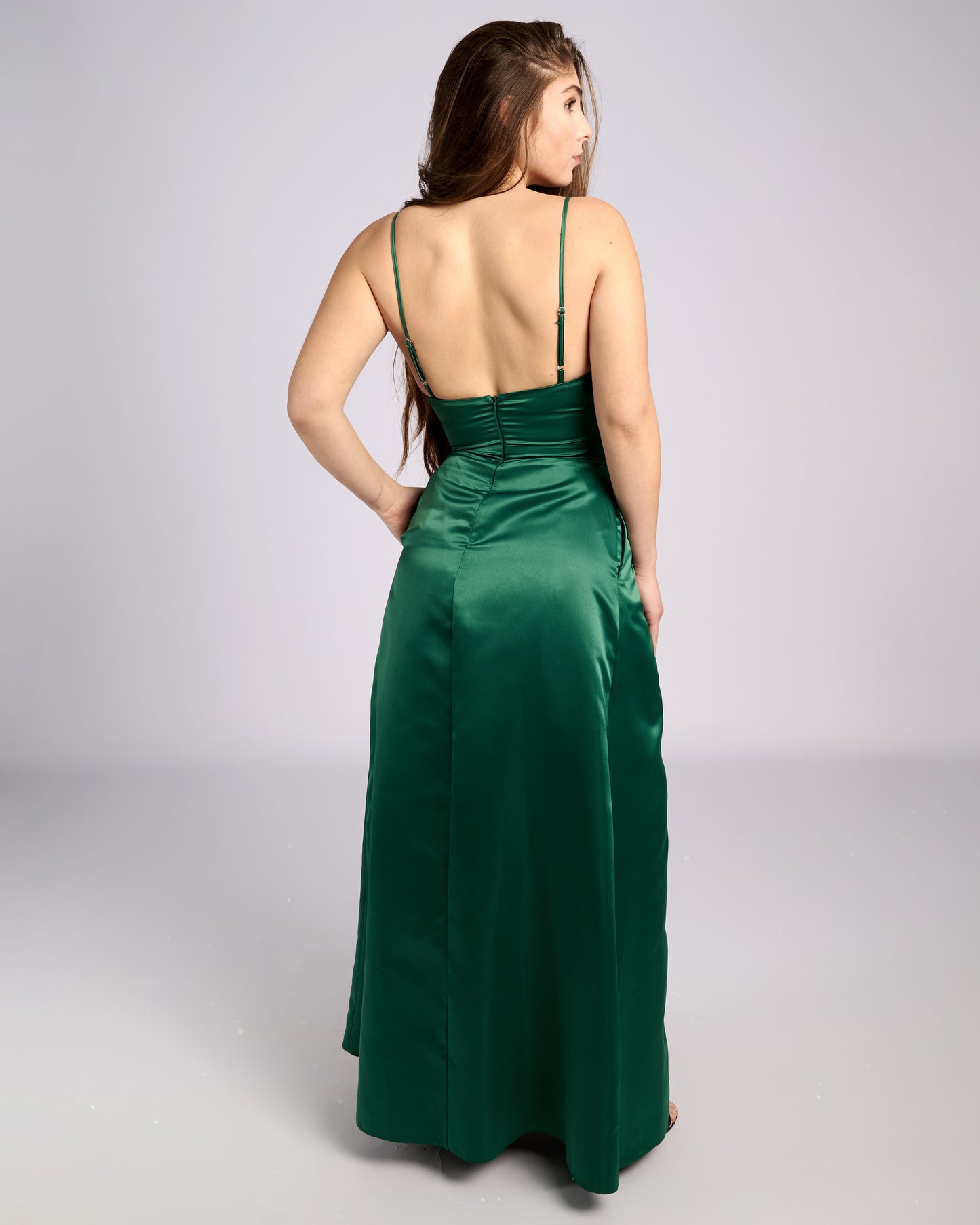 Ofelia Emerald Satin High Slit Dress " evening dresses " foremata gia gamo