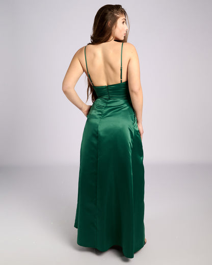 Ofelia Emerald Satin High Slit Dress " evening dresses " foremata gia gamo