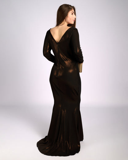 Leonora Bronze Hue V- neck Mermaid Dress evening dresses