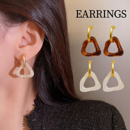 Retro Geometric Triangle Coffee Beige Earrings Women Girls Trendy Fashion