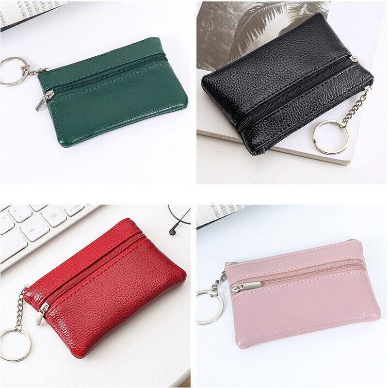 Coin Small Change Bag Card Wallet Pouch Zip Up Women Key Ring Leather Mini Purse