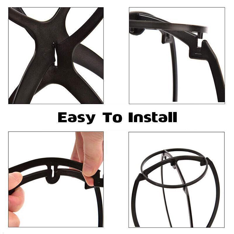 Folding Wig Stand Holder Portable Hat Cap Display Rack Stable Plastic Frame Tool