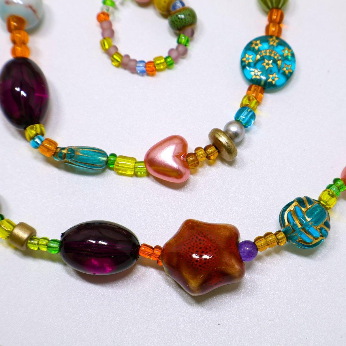 Colourful Ethnic Vintage Beaded Necklace Bracelet Ring Set Boho Jewelry Girl