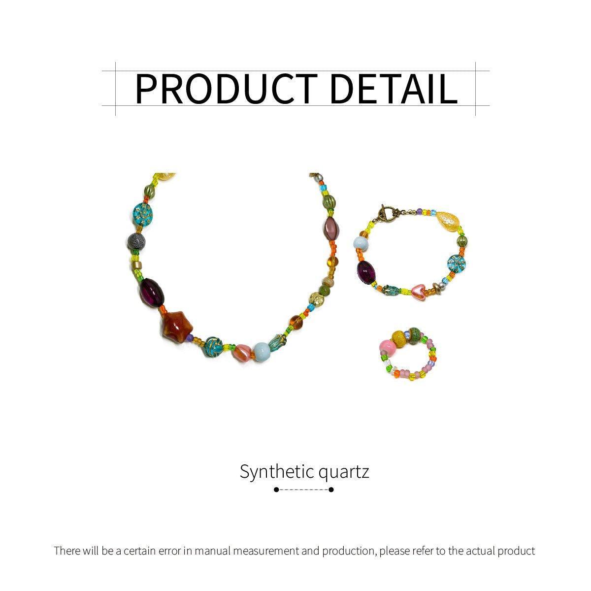 Colourful Ethnic Vintage Beaded Necklace Bracelet Ring Set Boho Jewelry Girl