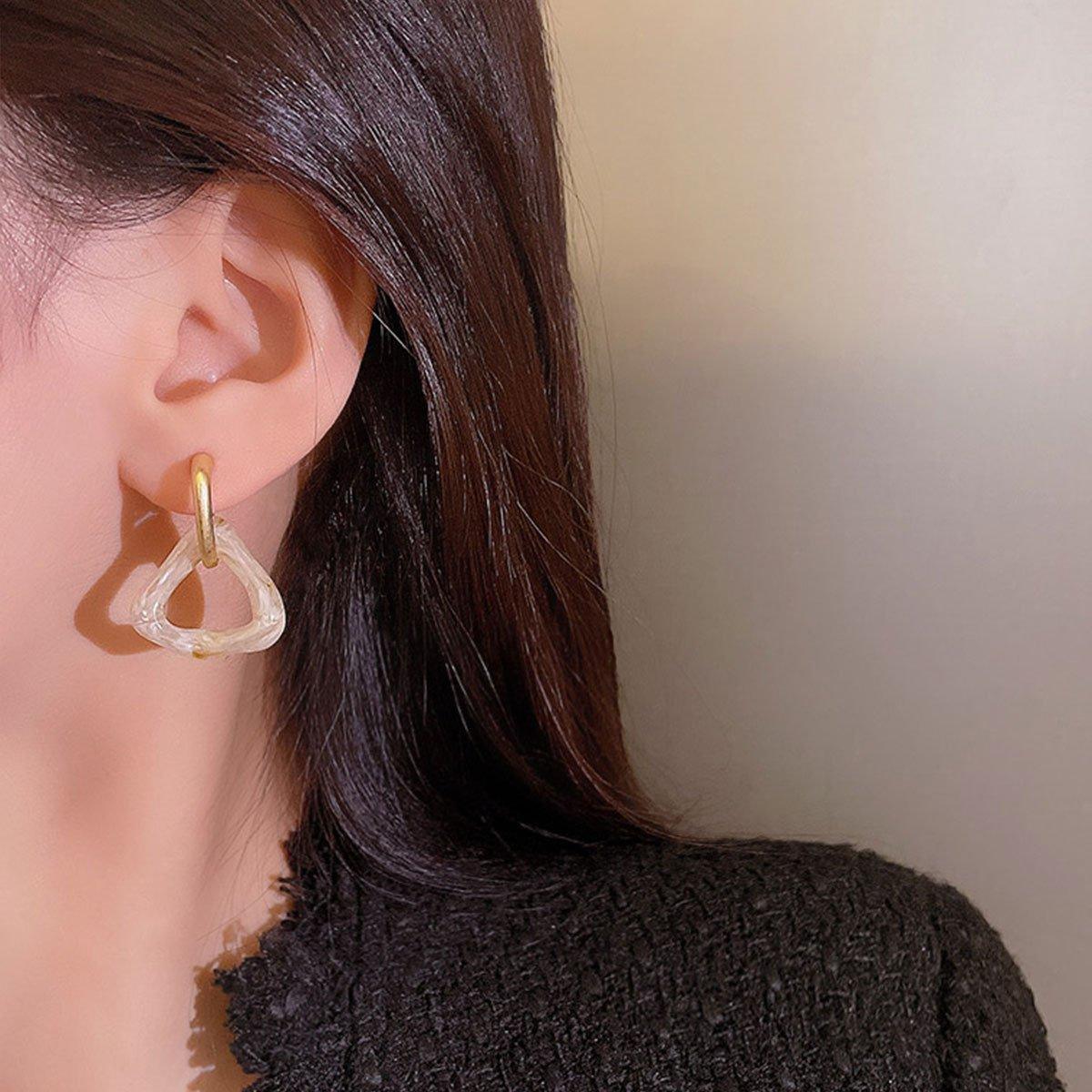 Retro Geometric Triangle Coffee Beige Earrings Women Girls Trendy Fashion
