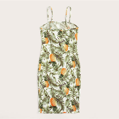 Allover Pineapple Tropical Print Cami Dress Multicolor Sleeveless Sheath Mini Dresses Women Summer Vacation Beach Dress