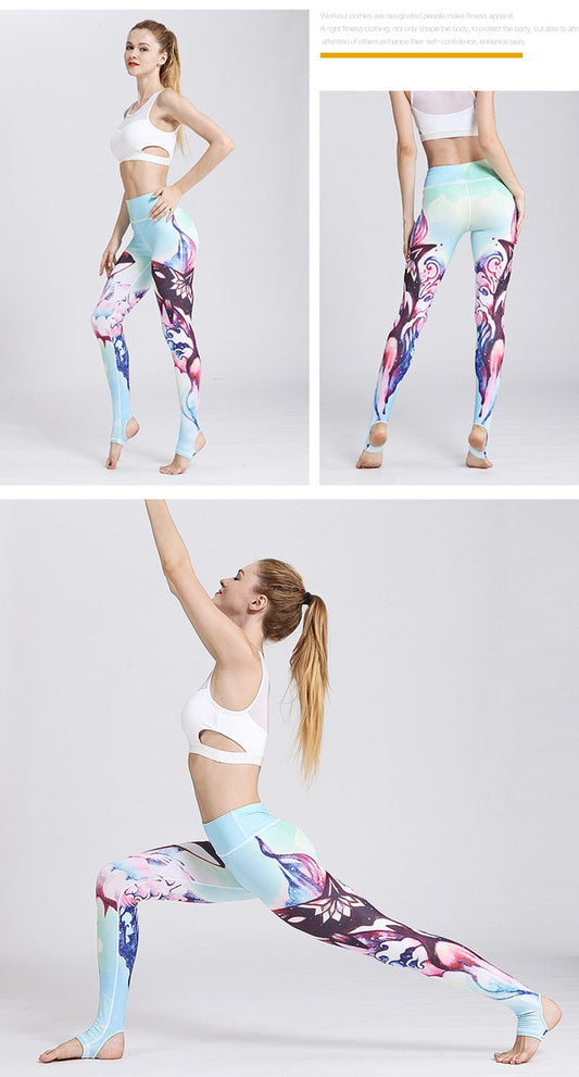 Women Leggings Gym Elastic Prints Long Tights