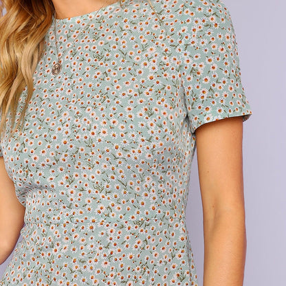 Multicolor Allover Floral Print Ruffle Hem Textured Dress Elegant Casual Fit and Flare Dresses Women A Line Summer Dress