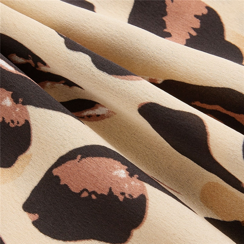 Multicolor Surplice Wrap Satin Leopard Deep V Neck  Half Sleeve Dress Elegant Women Autumn Modern Lady Dresses