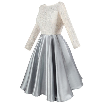 Half Sleeve Sequin See Through Formal Party Long Evening Dresses