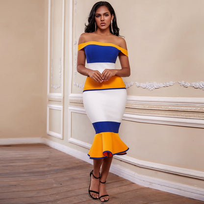 New Arrivals Bandage Dresses Off Shoulder Celebrity Bandage Dresses Yellow  Mermaid Party Dresses