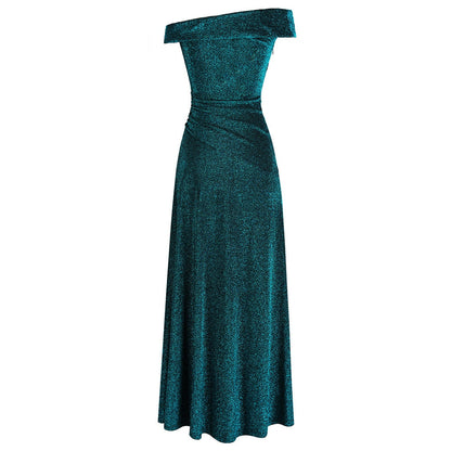 Off Shoulder Pleated Evening Dresses Long Party Gown Peacock green
