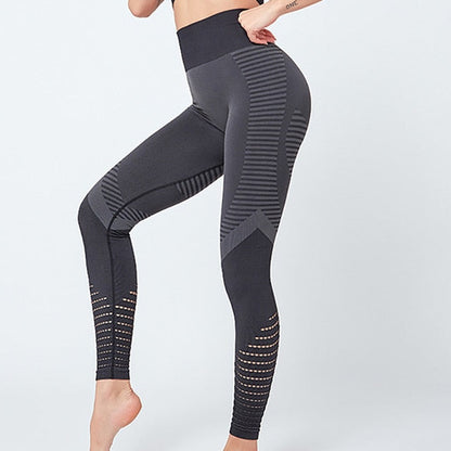 Women Gym Leggings Breathable Stripe Seamless Legging Fitness Sport Pants
