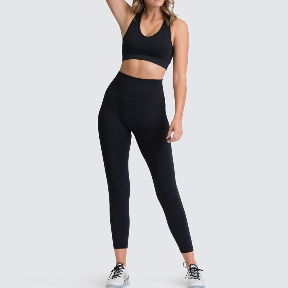 Seamless Gym Set Nylon Woman Sportswear 2 Piece Exercise Leggings Padded Sports Bras Women Fitness Wear Yoga Sets Sports Suits