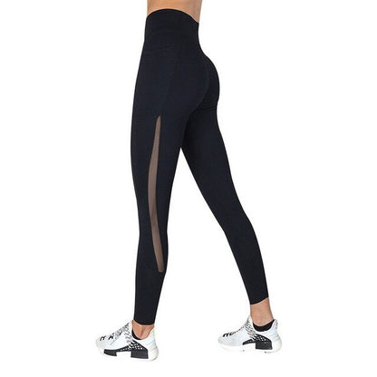 Full Length Workout Leggings With Pocket Women High Waist Mesh Patchwork Yoga Pants Fitness Gym Exercise Sport Pants