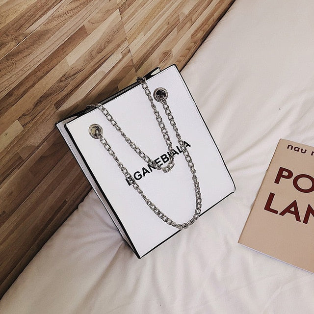 Fashion Women Bags Shoulder Crossbody Hand Long Chain Letter Printed Club Bucket Bag Girls Teenagers Handbag Female Luxury Tote