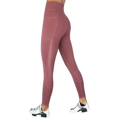 Full Length Workout Leggings With Pocket Women High Waist Mesh Patchwork Yoga Pants Fitness Gym Exercise Sport Pants