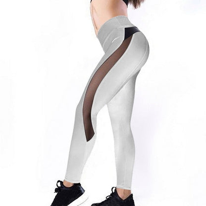 Full Length Workout Leggings With Pocket Women High Waist Mesh Patchwork Yoga Pants Fitness Gym Exercise Sport Pants