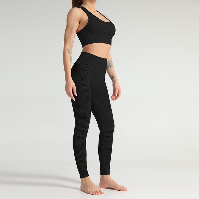 Lycra Seamless 2PCS Women Yoga Set Gym Clothing Fitness Leggings+Cropped Shirts Sport Suit Women Long Sleeve Tracksuit Active