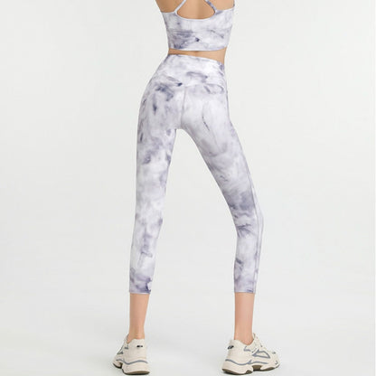 Tie Dye NO FRONT SEAM Sport Gym Yoga Capri Leggings Women
