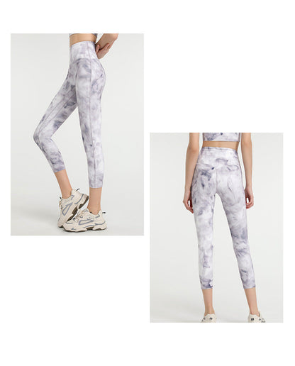 Tie Dye NO FRONT SEAM Sport Gym Yoga Capri Leggings Women
