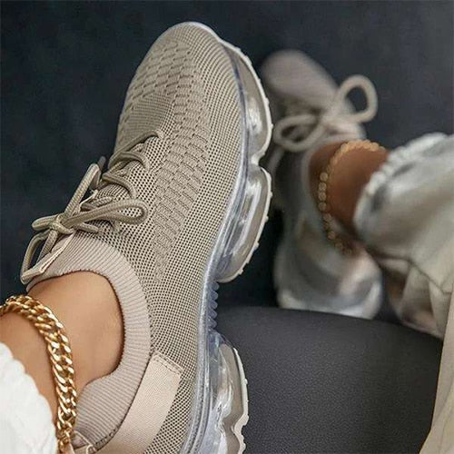 Mesh Air-Cushion Women Sneakers White Women's Sports Shoes Platform Knitted Running Shoes Lightweight Summer Autumn