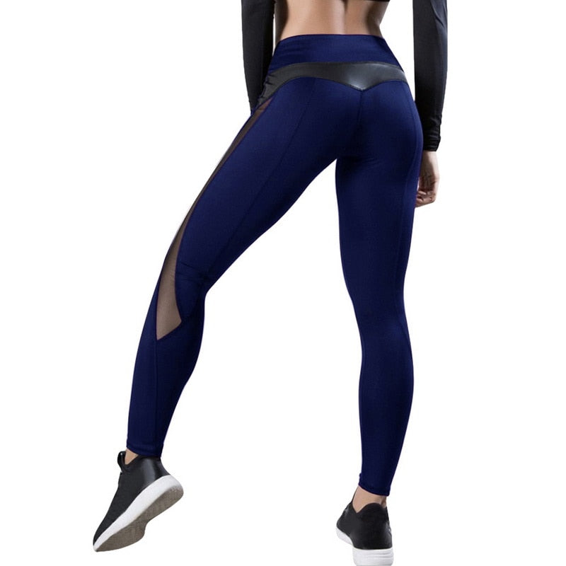 Full Length Workout Leggings With Pocket Women High Waist Mesh Patchwork Yoga Pants Fitness Gym Exercise Sport Pants