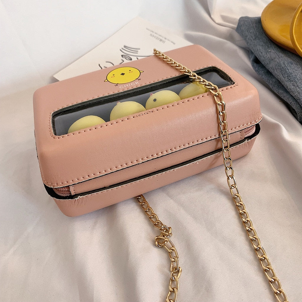 Fashipn Bags For Women Cute Chick Decor Transparent Small Square Bag Female Chain Shoulder Bag Casual Crossbody Bags Clutch