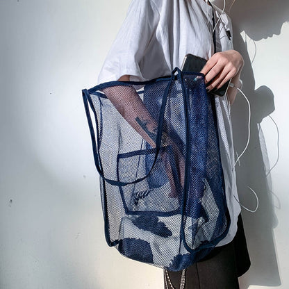 Women Mesh Shoulder Bag Extra Large Capacity Handbag Solid Beach Bags Female Big Tote Ladies Simple Shopping Bag