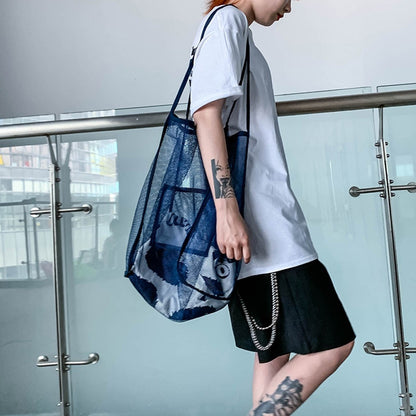 Women Mesh Shoulder Bag Extra Large Capacity Handbag Solid Beach Bags Female Big Tote Ladies Simple Shopping Bag
