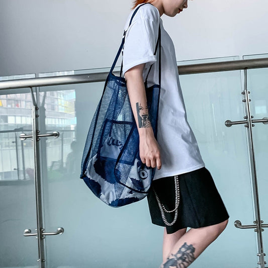 Women Mesh Shoulder Bag Extra Large Capacity Handbag Solid Beach Bags Female Big Tote Ladies Simple Shopping Bag