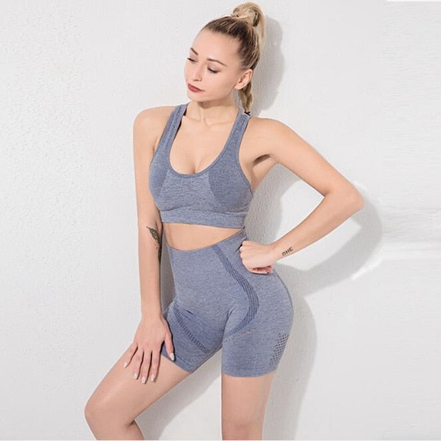 Seamless Yoga Set Women Gym Clothes Bra And Shorts Sportswear Running Dance Training Suit Patchwork Fashion Tracksuit Casual