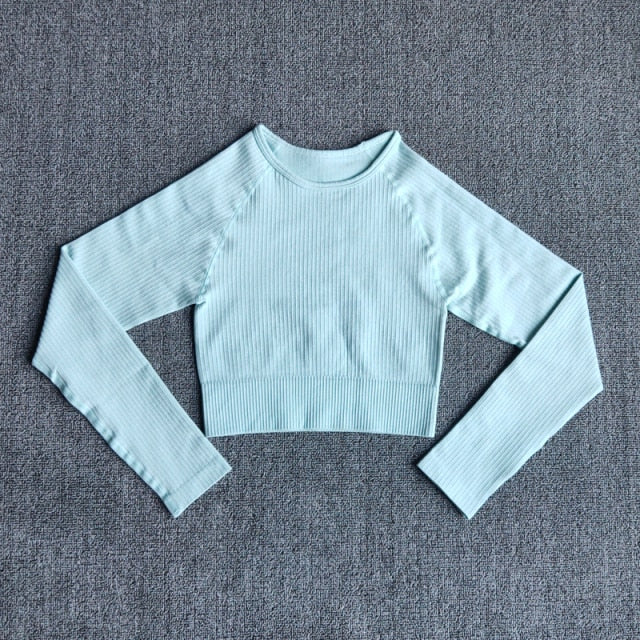 Yoga Sports Crop Top Long Sleeve Gym Women&#39;s Seamless T-shirt Fitness Woman Sport T-shirt Workout Tops For Women&#39;s Sportswear