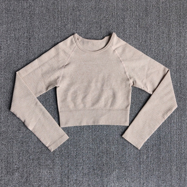 Yoga Sports Crop Top Long Sleeve Gym Women&#39;s Seamless T-shirt Fitness Woman Sport T-shirt Workout Tops For Women&#39;s Sportswear